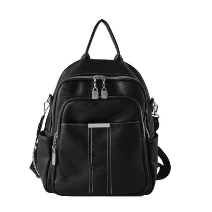 New Solid Color Soft Leather High-Grade Backpack Fashion Trendy Lightweight Multipurpose Women Bag Casual Shoulder Fashion Bag Cross-Border