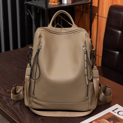 Foreign Trade New Backpack Korean Style Fashionable All-Match Schoolbag Soft Leather Women's Bag Leisure Travel Multipurpose Backpack