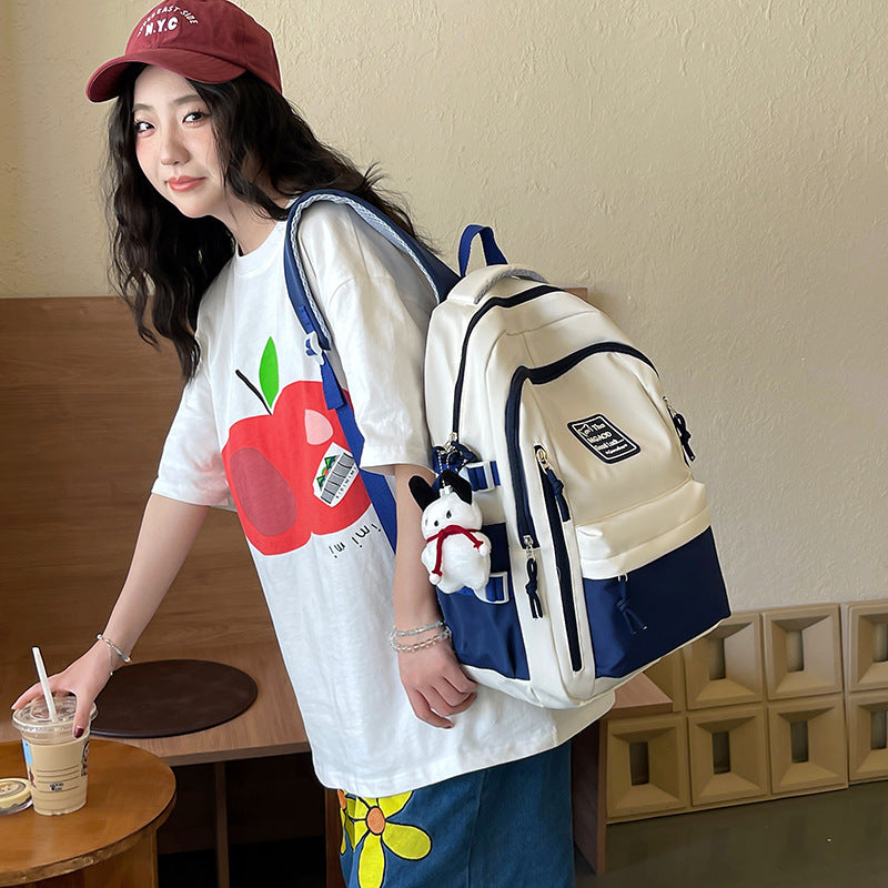 New Large Capacity Backpack Women's Japanese Style Contrast Color Fashion Brand College Students Bag Casual Travel Bag Computer Bag