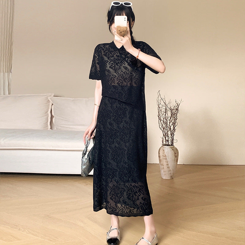 New Chinese Style Cool Silk Two-Piece Women's Clothing Summer High-Grade Zen Embroidery Short Sleeve Robe Suit Skirt