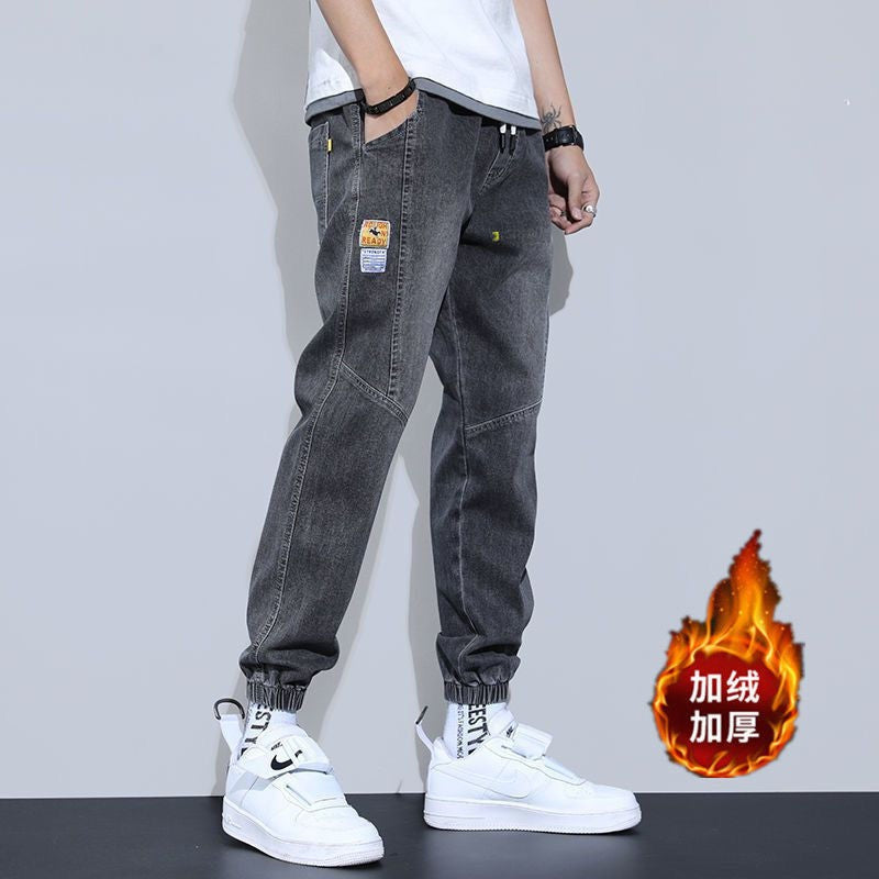 Light Color Denim Pants Boys Spring and Summer 2023 New Ankle-Tied Fashion Brand All-Matching Workwear Harem Cropped Casual Pants