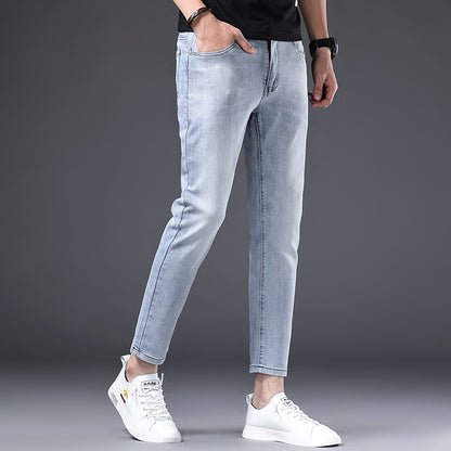 Men's Cropped Jeans 2023 Summer New Light-Colored White Simple Casual Straight-Leg Slim Fit Jeans for Men