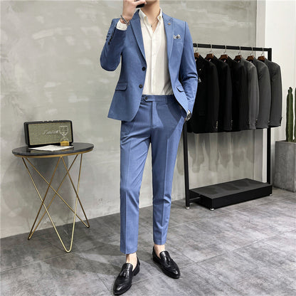 IKEARLAX  Suit Men's Two-Piece Suit Business Professional Formal Wear Small Suit Korean Slim Best Man Groom Wedding Suit Suit