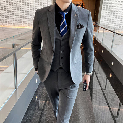 IKEARLAX  Suit Men's Business Casual Three-Piece Suit Business Clothing Suit Korean Best Man Groom Wedding Suit