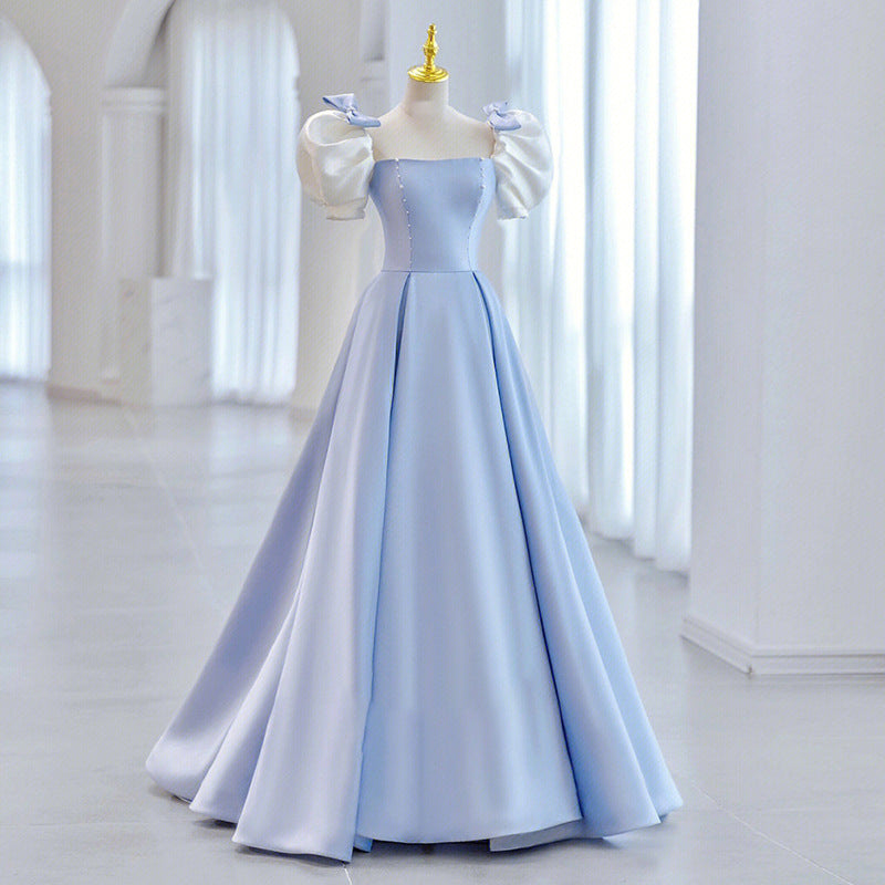 IKEARLAX  Escape Princess Series Blue Puff Sleeve Evening Dress  Summer New Student Graduation  Suit