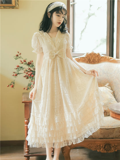 IKERRLAX Escape Princess Style Dress Summer Gentle Sweet and Salty First Love Tea Break Skirt Western Style Clothing Dresses Cake Dress