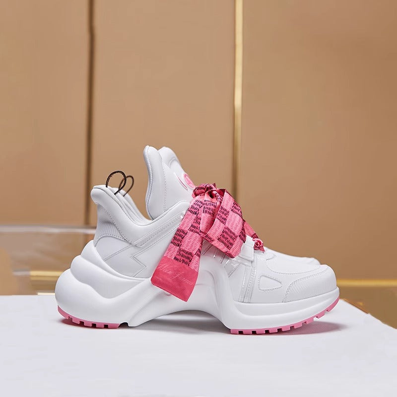 ikearlax Dad Shoes Female  New All-Match Star Same Bow-Shaped Thick Bottom Ins Fashion Lace-up Height Increasing Leisure Sneaker