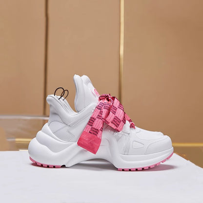 ikearlax Dad Shoes Female  New All-Match Star Same Bow-Shaped Thick Bottom Ins Fashion Lace-up Height Increasing Leisure Sneaker