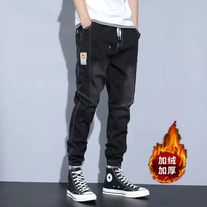 Light Color Denim Pants Boys Spring and Summer 2023 New Ankle-Tied Fashion Brand All-Matching Workwear Harem Cropped Casual Pants