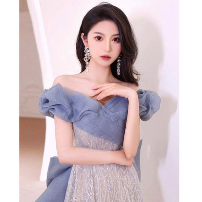 IKEARLAX  Evening Dress High-End Elegant High-Grade Fairy  New High-Grade Dress Fishtail Bow off-Shoulder