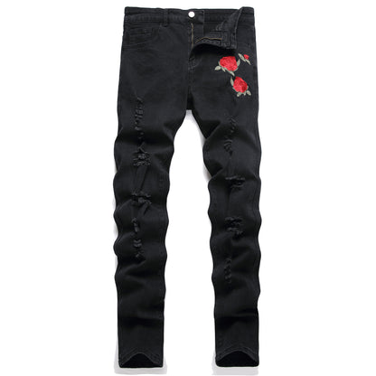 2024 New Men's Jeans Four Seasons Embroidered Slim Skinny Pants European Goods Fashion Stretch Comfort Trend Trousers