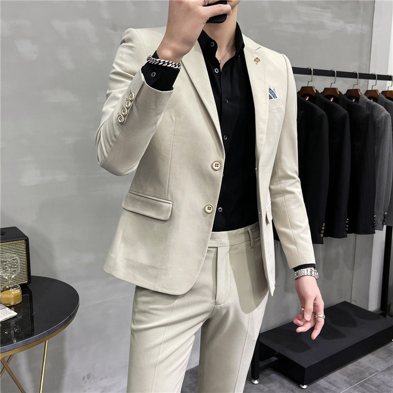 IKEARLAX  Suit Men's Two-Piece Suit Business Professional Formal Wear Small Suit Korean Slim Best Man Groom Wedding Suit Suit