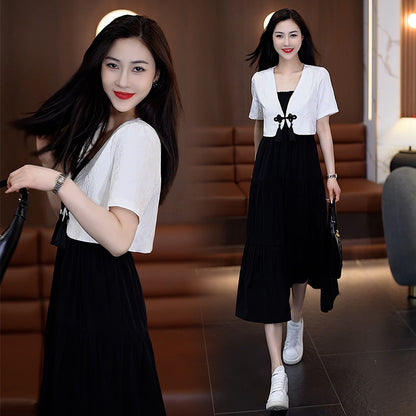 5618 New Chinese Style Light National Style Inner Wear Dress Suit  Summer Slim Slimming Dress Women's Summer Two-Piece Set