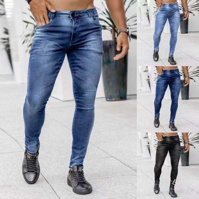 European and American  New Denim Men's Pants  Ins Fashion Black Slim High Waist Denim Skinny Pants Men