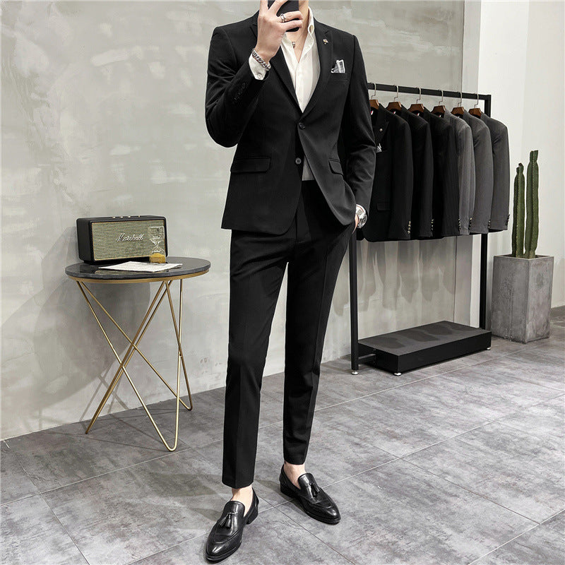 IKEARLAX  Suit Men's Two-Piece Suit Business Professional Formal Wear Small Suit Korean Slim Best Man Groom Wedding Suit Suit