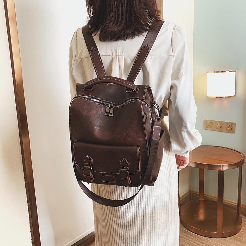 Preppy Style Vintage Backpack Women  New Versatile Fashion Large Capacity Travel Backpack PU College Students Bag