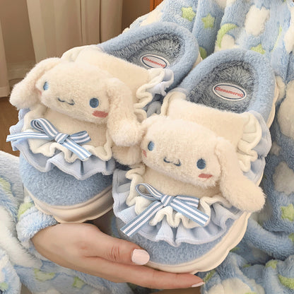 Sanrio Cartoon Cinnamoroll Babycinnamoroll Winter Cotton Slippers Female Non-Slip Thickening Thermal Student Dormitory Cute Women Plush