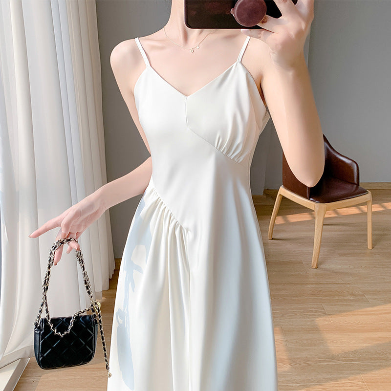 IKEARLAX Real Shot Spot  Summer New Design Sense Senior Waist-Controlled White Sling Dress Women