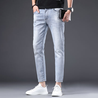 Men's Cropped Jeans 2023 Summer New Light-Colored White Simple Casual Straight-Leg Slim Fit Jeans for Men