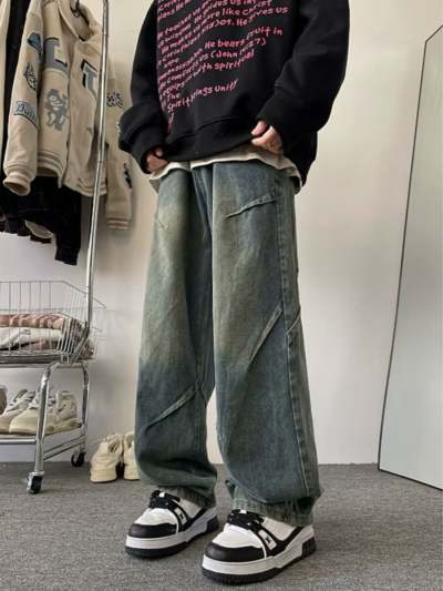 American Wide Leg Jeans Men's Spring and Autumn Fashion Brand plus Size 2024 New Summer Baggy Straight Trousers High Street Pants