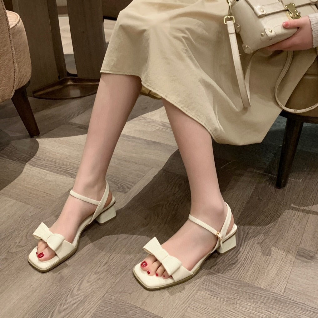 ikearlax All-Matching Graceful Chunky Heel Sandals  Summer New Lady Style Buckle Strap Square Toe High Heel Open-Toed Roman Sandals