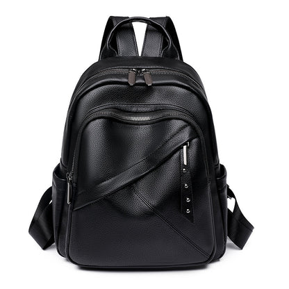 Cross-Border Soft Leather Women's Pu Backpack Pure Color All-Matching Waterproof Backpack High-Grade Soft Leather Women's Bag Wholesale