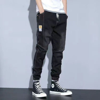 Light Color Denim Pants Boys Spring and Summer 2023 New Ankle-Tied Fashion Brand All-Matching Workwear Harem Cropped Casual Pants