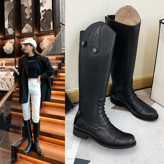 Riding Boots  Autumn and Winter Boots Women's Boots Back Zipper High Leg Boot Chunky Heel Low Heel Knight Boots Women's Boots