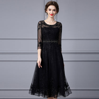 ikearlax Zhili Temperament Dress Women's Spring and Autumn  New Fairy Style High-End Rhinestone Embroidery Long Formal Dress plus Size