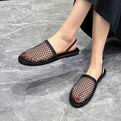 Flat Mesh Sandals Women's  Summer New Korean Style Fashionable Closed Toe Comfortable Two-Way Slip-on Sandals Wholesale