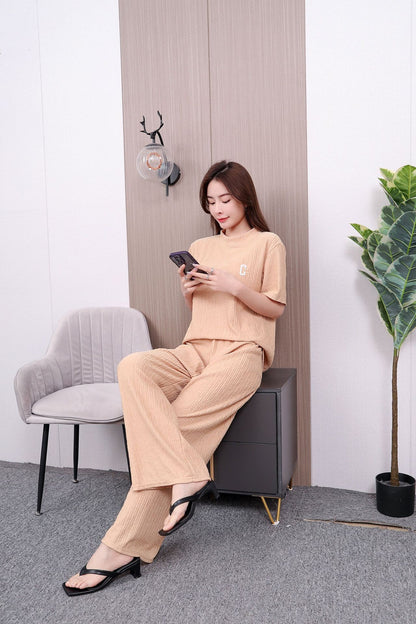 Southeast Asia Popular Chiffon Pleated Embroidery Suit Women's Summer Trousers Two-Piece Set Home Casual Fashion Set Suit