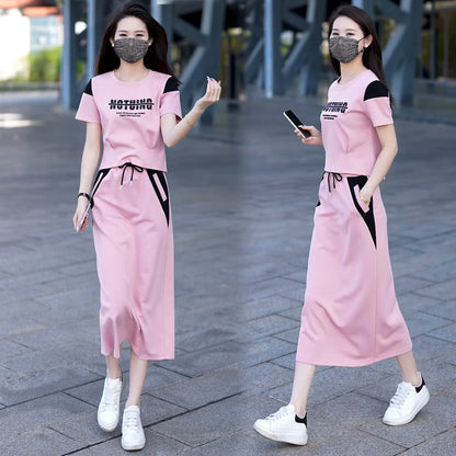 Fashion Casual Style Suit Women's Summer Commute Simple Short-Sleeved T-shirt Skirt Two-Piece Set  Summer Wear Suit Suit