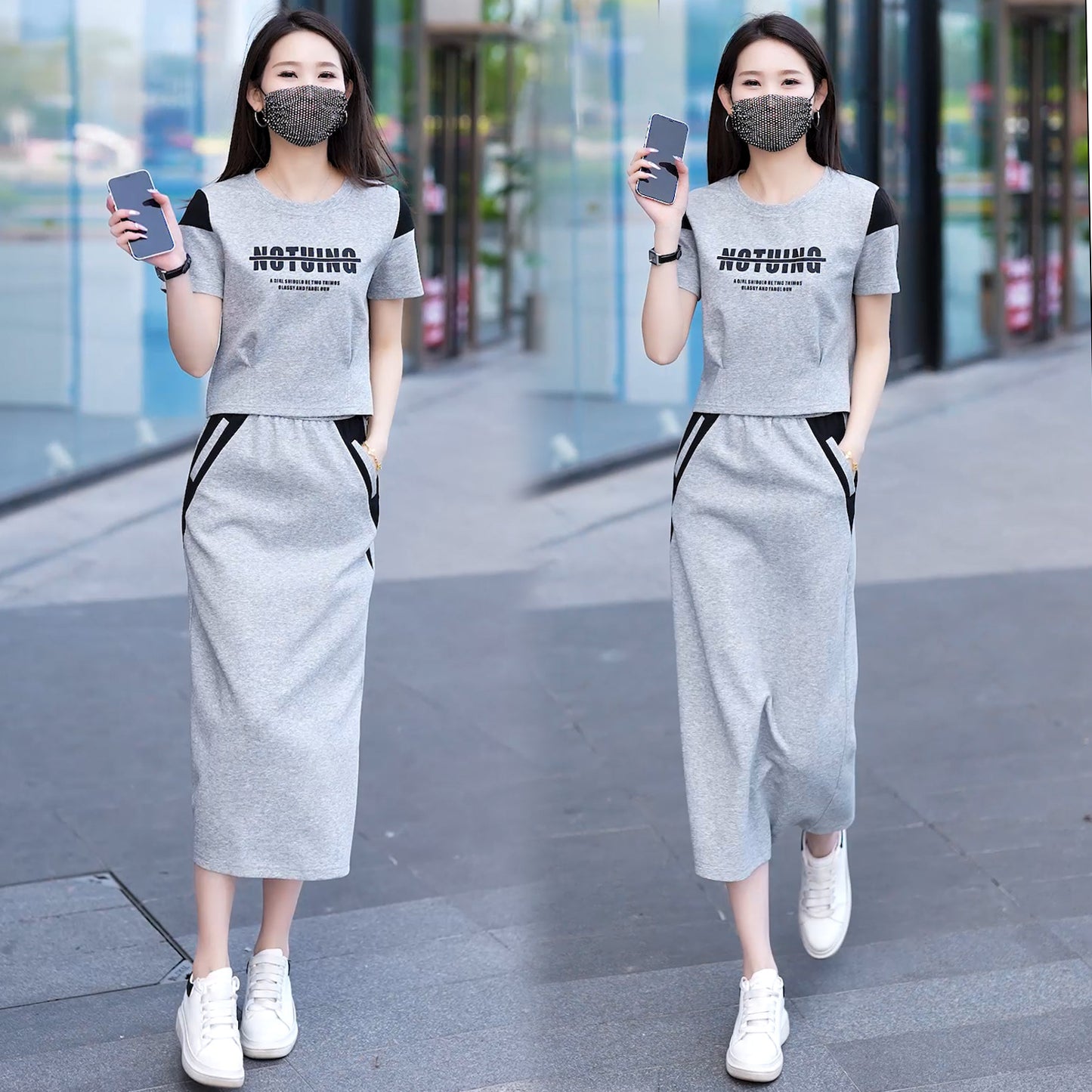 Fashion Casual Style Suit Women's Summer Commute Simple Short-Sleeved T-shirt Skirt Two-Piece Set  Summer Wear Suit Suit