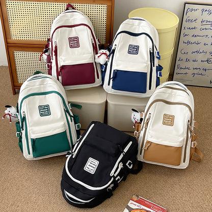 New Large Capacity Backpack Women's Japanese Style Contrast Color Fashion Brand College Students Bag Casual Travel Bag Computer Bag