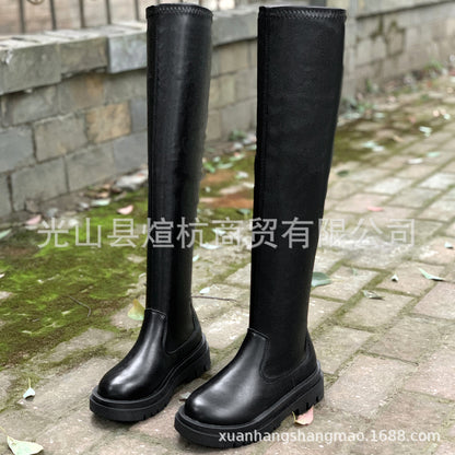 HOTan and NEWn plus Size Women's Boots  Autumn and Winter Thick Bottom over-the-Knee Boots Slimming High Tube Stretch Thin Boots Women