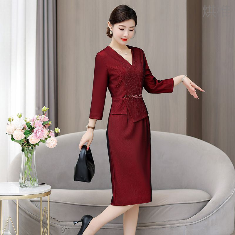 IKERRLAX Z Mother's Wedding Dress Fashion and Young Western Style Middle-Aged and Elderly Dress Fat Mother-in-Law Knot Wedding Reception Clothes