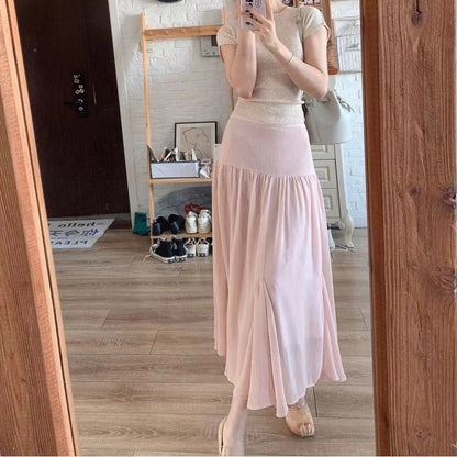 Small Gentle and Slim-Fit Fishtail Skirt Long Twinset New Style Pink High Waist A- line Fairy Skirt Women's Fashion