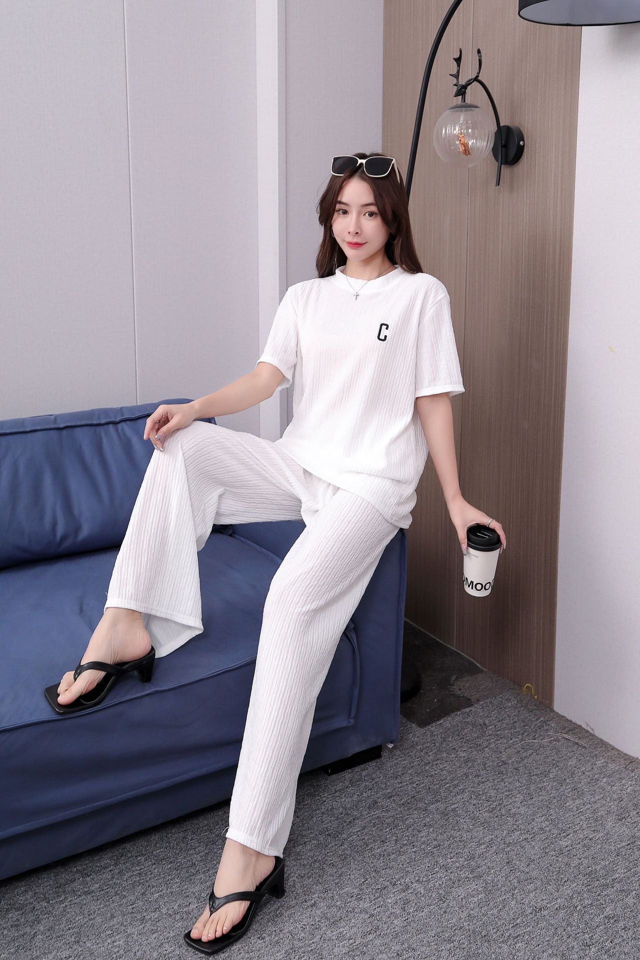 Southeast Asia Popular Chiffon Pleated Embroidery Suit Women's Summer Trousers Two-Piece Set Home Casual Fashion Set Suit