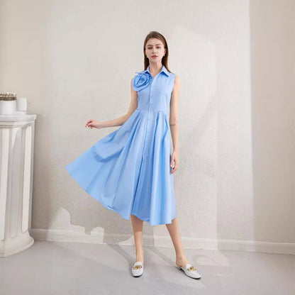 IKEARLAX European and American Foreign Trade  Exclusive for Cross-Border  New Cotton Sleeveless Waist A- line Dress Summer Skirt