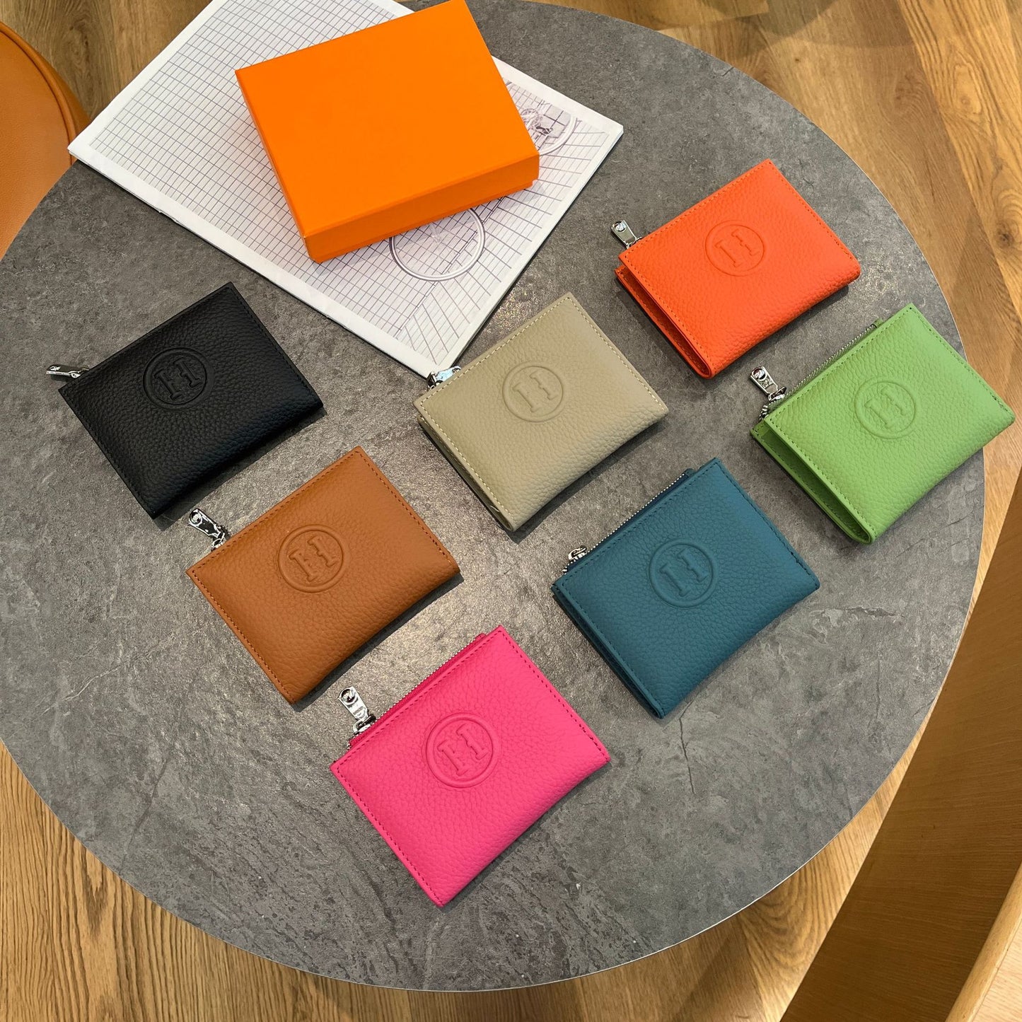 2024 Spring New  Hot Ultra-Light Xutai Bag H Letter Top Layer Leather Litchi Pattern Leather Wallet