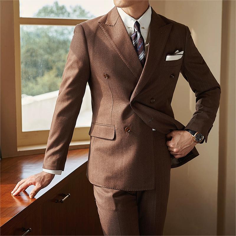 IKEARLAX  23 New Autumn and Winter New Suit Casual Pants Korean Casual Pants Men's Striped Double Breasted Suit Dress