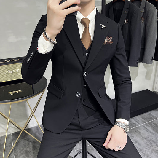 IKEARLAX  Tik Tok Live Stream Men's Suit plus Size Men's Solid Color Two Button Suit Set Three-Piece Set Groom Dress