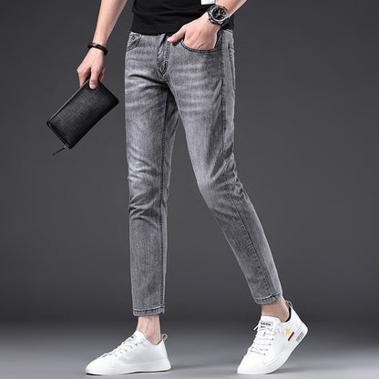 Men's Cropped Jeans 2023 Summer New Light-Colored White Simple Casual Straight-Leg Slim Fit Jeans for Men