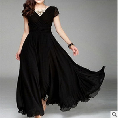 ikearlax EBay   HOT and NEW Cross Border V-neck Short Sleeve Bohemian Chiffon Waist Dress Evening Dress