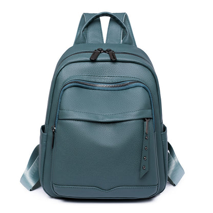 Cross-Border Soft Leather Women's Pu Backpack Pure Color All-Matching Waterproof Backpack High-Grade Soft Leather Women's Bag Wholesale