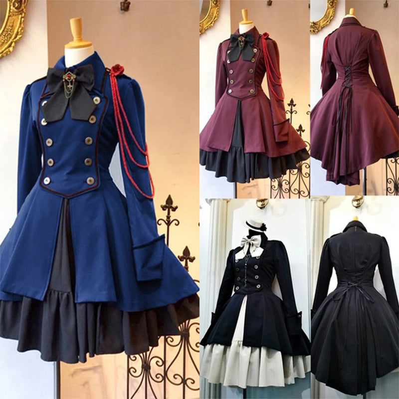 ikearlax Wish Hot Medieval Renaissance Vintage Bow Long Sleeve Ruffled Cosplay Dress Mi1624