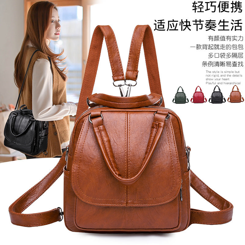 Processing Custom Backpack Women's New Soft Leather Multi-Functional Dual-Use Shoulder Cross-Body Shoulders Portable Large Capacity Women's Bag