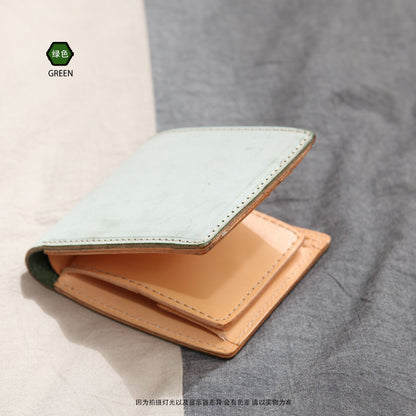 2024 New Casual Wallet Leather Mist Wax First Layer Cowhide Wallet Short Skeleton-Skin NEWn Gold Clip Exclusive for