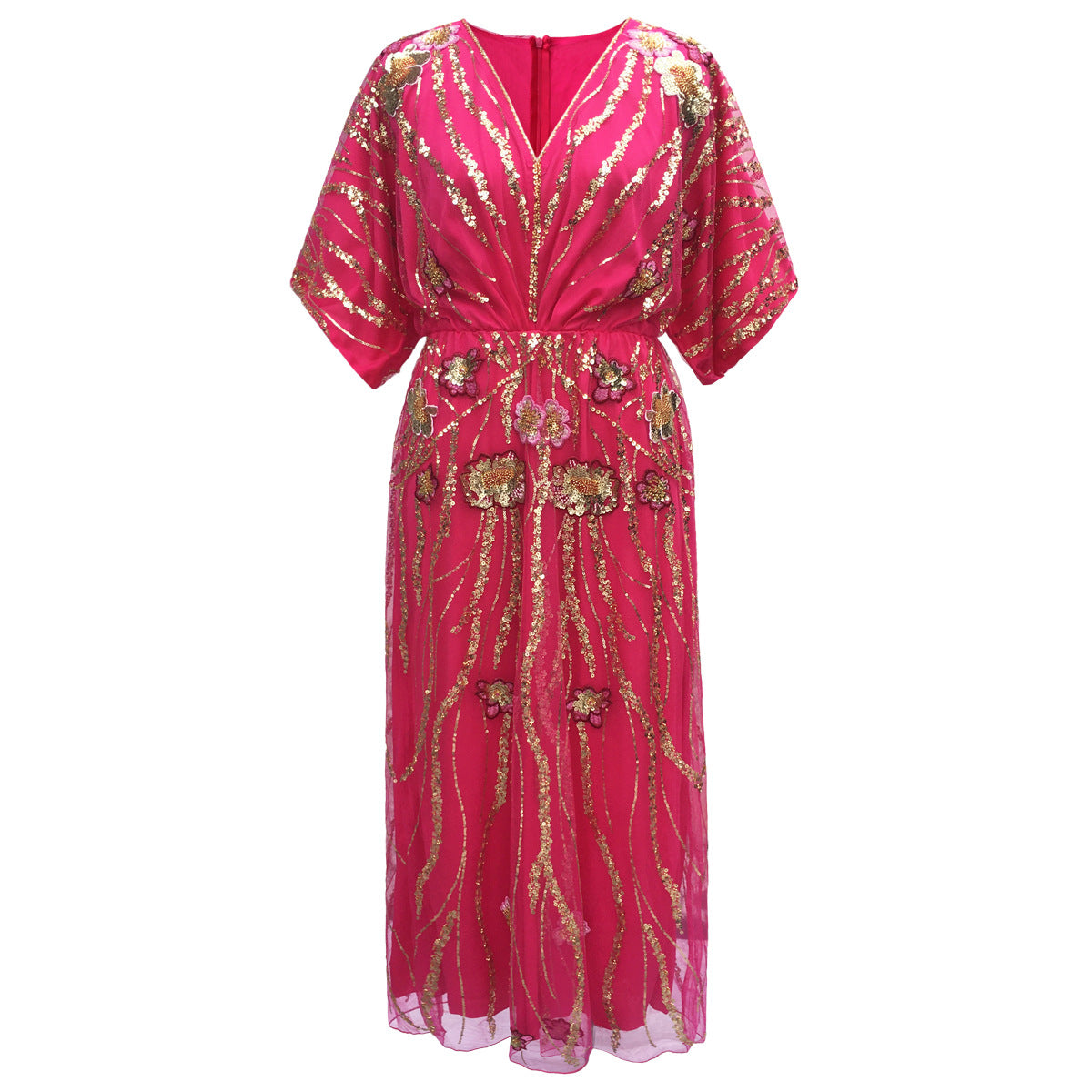 IKEARLAX Cross-Border European and American 1920S Vintage Dress Beaded Sequins Dress Embroidered Evening Dress Ethnic Style Women's