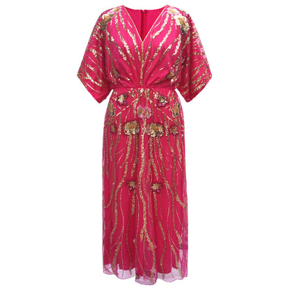 IKEARLAX Cross-Border European and American 1920S Vintage Dress Beaded Sequins Dress Embroidered Evening Dress Ethnic Style Women's